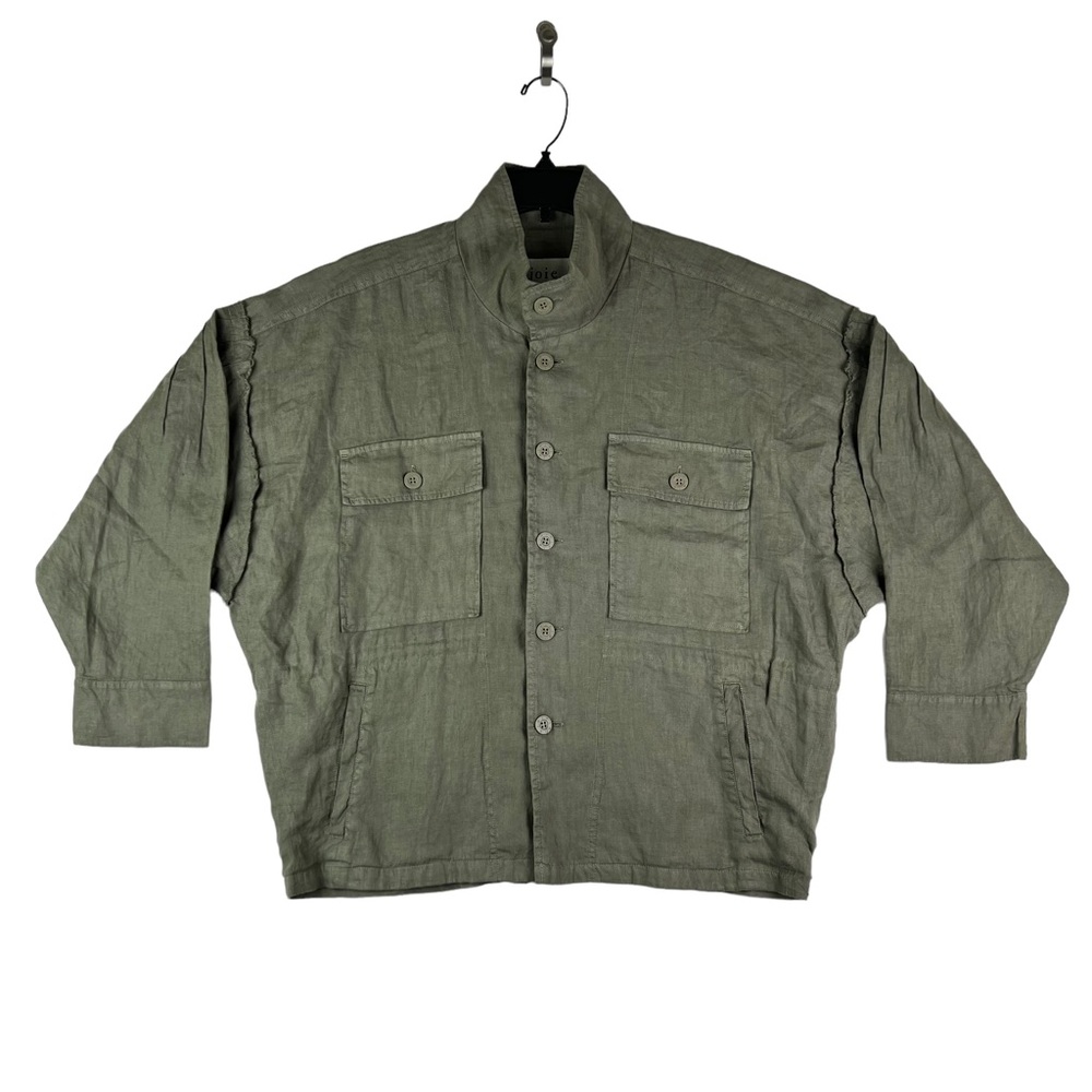 Joie Kendora Button Down Linen Jacket Womens Size L Green